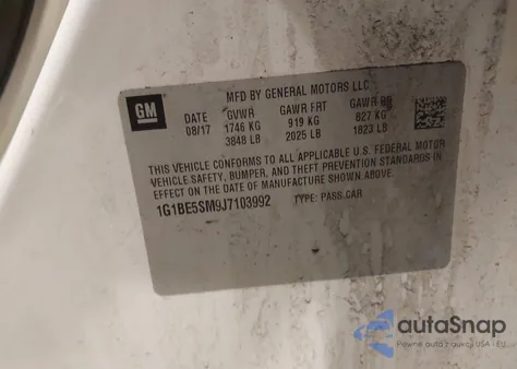 2018 Chevrolet Cruze Lt Auto z USA, uszkodzony, nr VIN 1G1BE5SM9J7103992